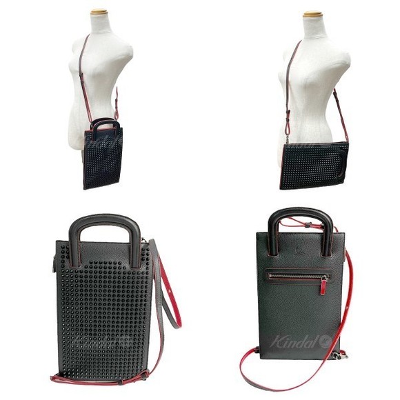 Christian Louboutin Trick Track 3way Studded Leather Clutch Bag Black - Picture 2 of 8